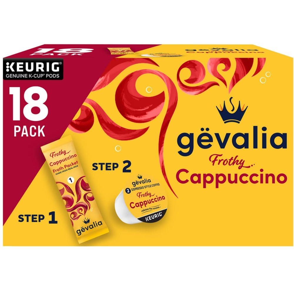 Gevalia Frothy 2-Step Cappuccino Espresso Kâ€Cup Coffee Pods & Froth Packets Kit (18 ct.) - K-Cups & Single Serve Coffee - Gevalia