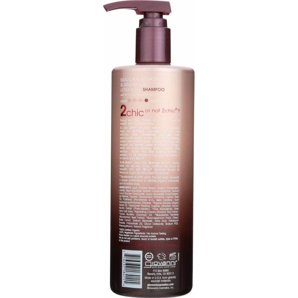 GIOVANNI Giovanni Cosmetics 2Chic Ultra-Sleek Shampoo Brazilian Keratin & Argan Oil, 24 Oz