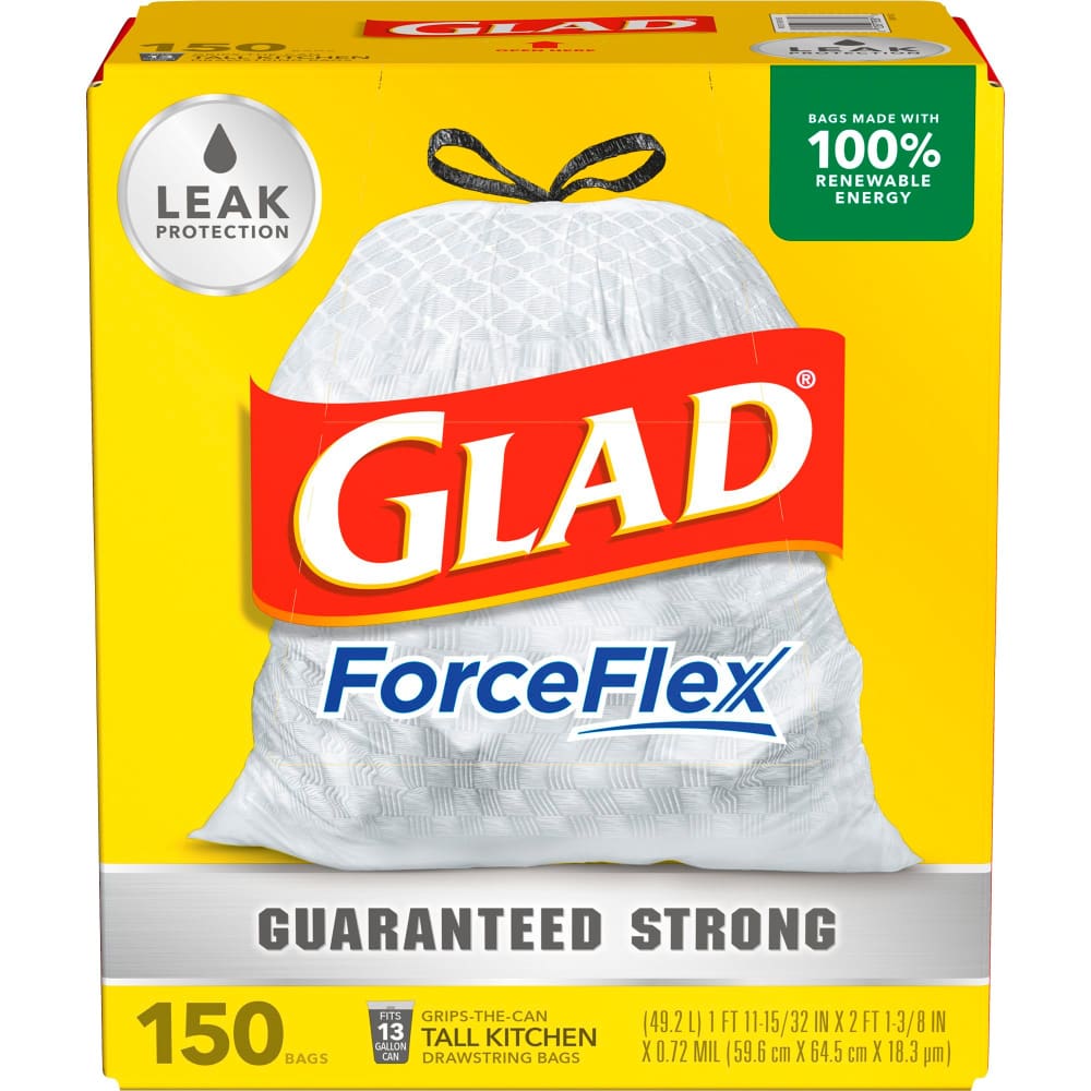 Glad Tall Kitchen Drawstring Plastic Trash Bags - White 150 ct./13 gal. - Glad