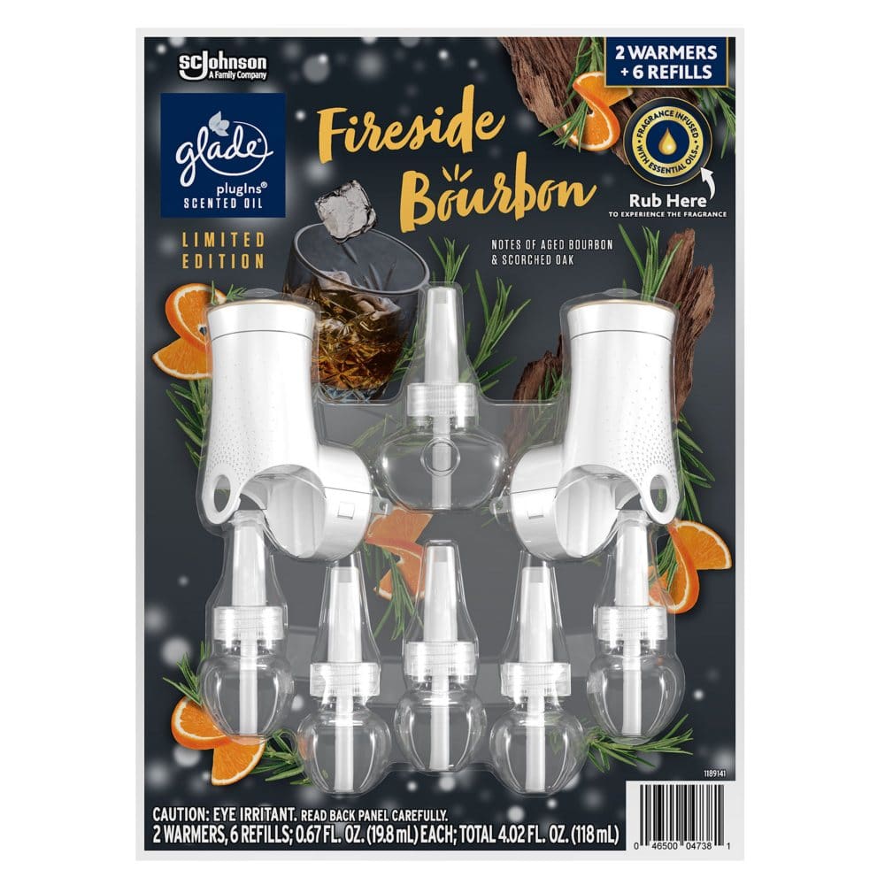 Glade PlugIns Scented Oil 2 Warmers + 6 Refills Fireside Bourbon - Air Fresheners - ShelHealth