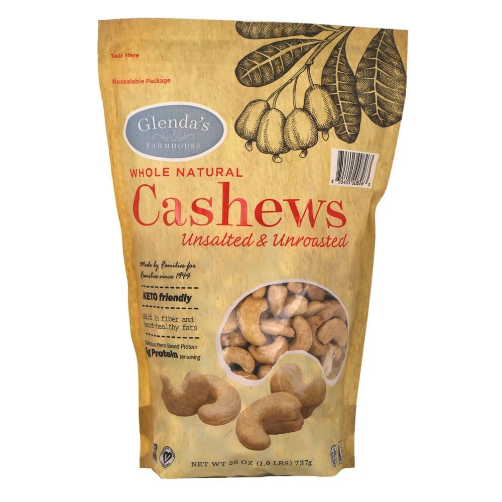 Glenda’s Farmhouse Whole Natural Unsalted/Unroasted Cashews (26 oz.) - Baking - Glenda’s