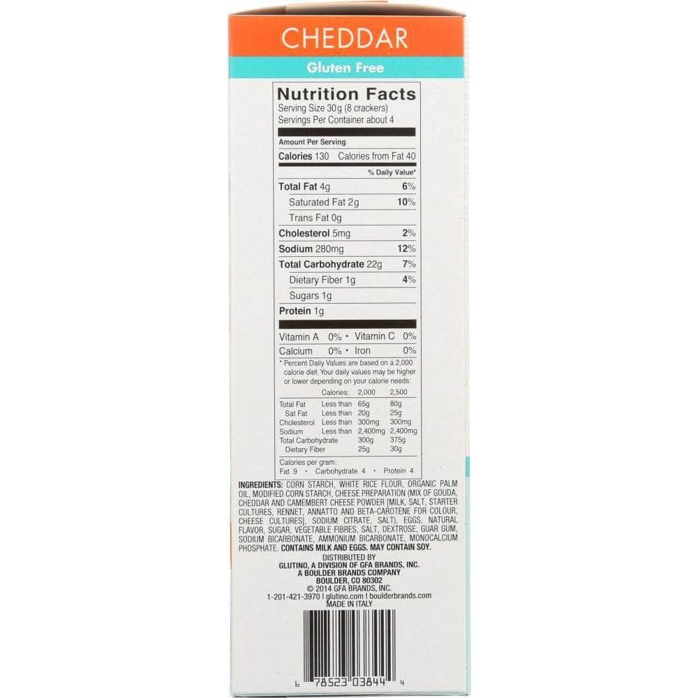 Glutino Glutino Gluten Free Crackers Cheddar, 4.4 oz