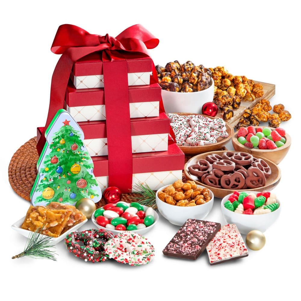 Golden State Fruit Chocolate Caramel and Christmas Candy Gift Tower - Gift Towers - ShelHealth