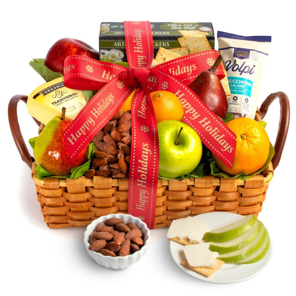 Golden State Fruit Happy Holidays Classic Fruit Cheese and Salami Gift Basket - Gift Baskets - ShelHealth
