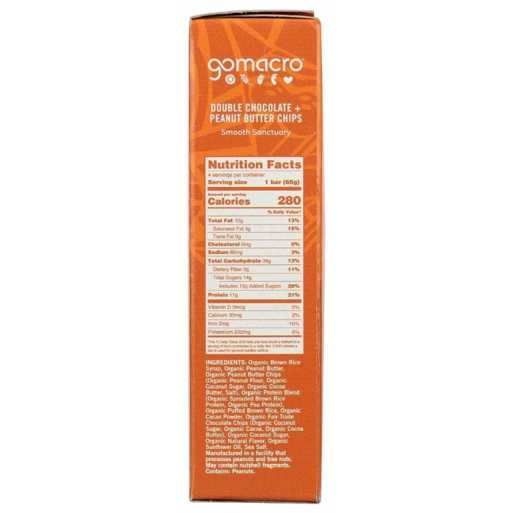 GOMACRO Grocery > Snacks > Cookies > Bars Granola & Snack GOMACRO: Bar Dbl Choc Pb Chip 4Ct, 9.2 oz