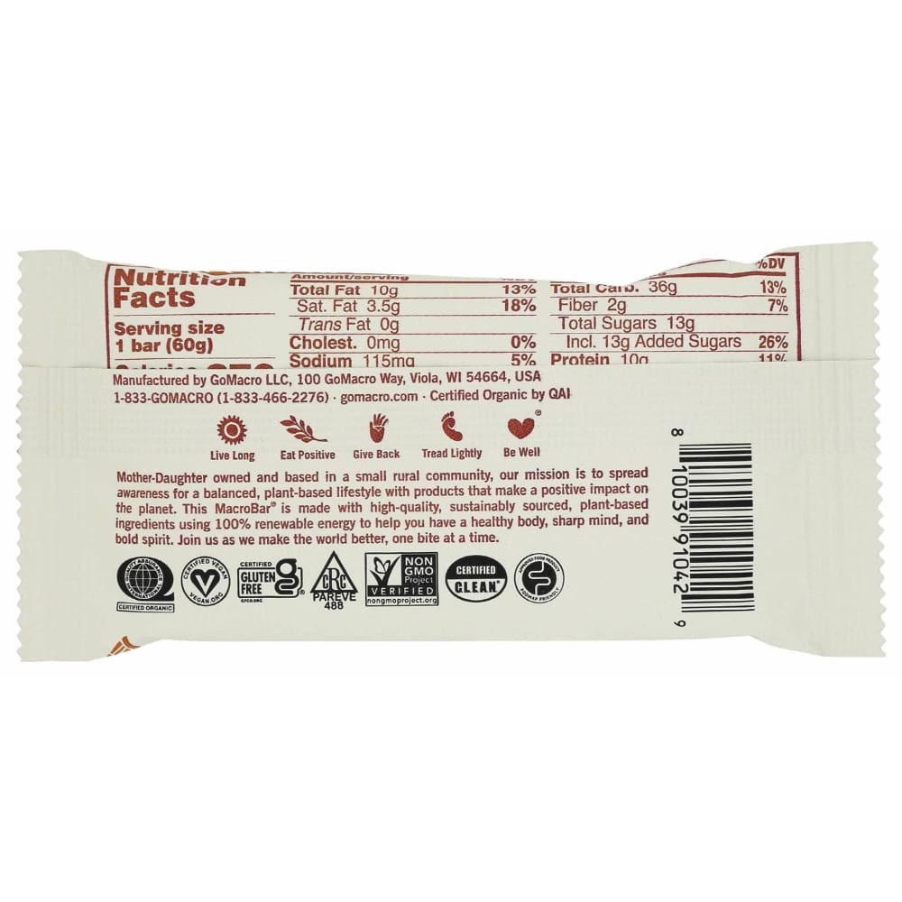 GOMACRO Grocery > Snacks > Cookies > Bars Granola & Snack GOMACRO: Bar Slt Caramel Choc Chip, 2.3 oz