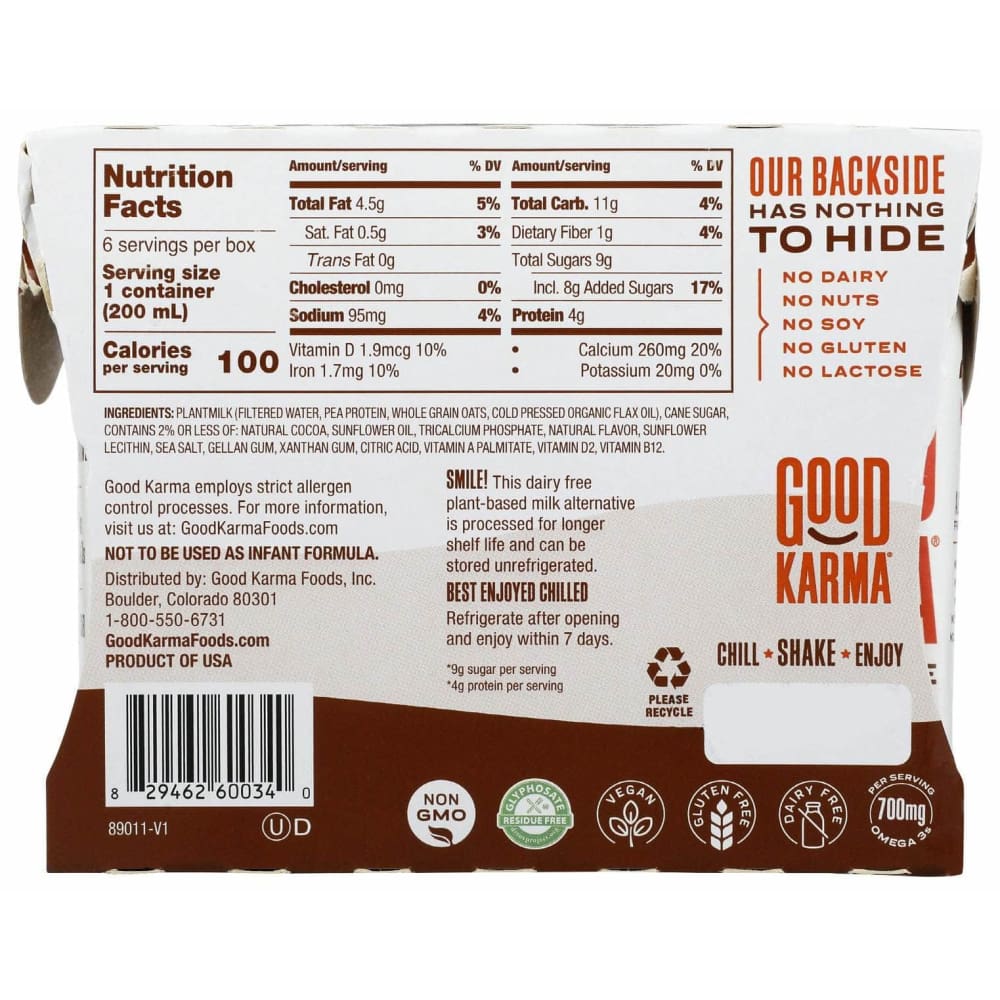 GOOD KARMA Grocery > Dairy, Dairy Substitutes and Eggs > Milk & Milk Substitutes GOOD KARMA Chocolate Plantmilk 6 Pack, 40.5 fo