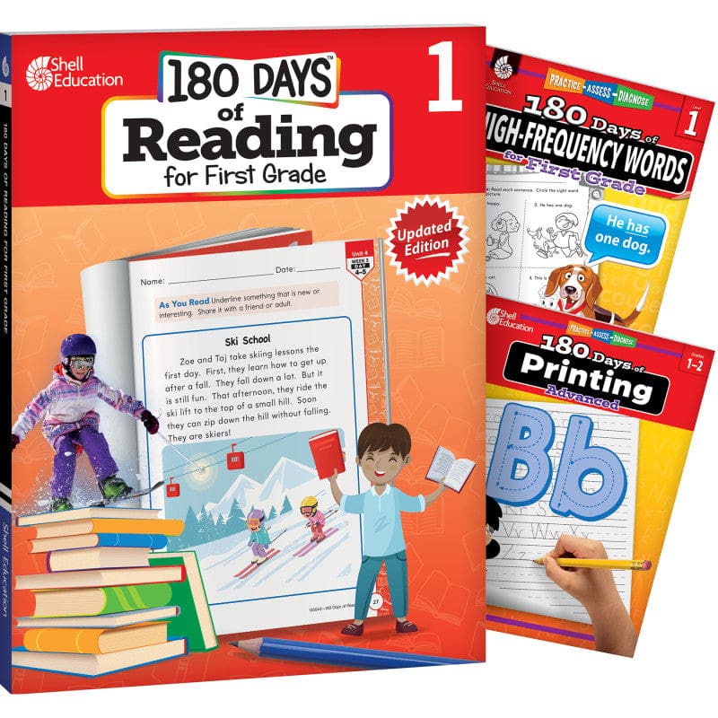 Gr 1 180 Days Reading 3 Book Set High Frequency Words Printing - Reading Skills - Shell Education