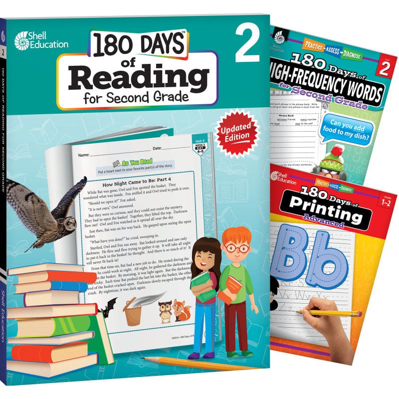 Gr 2 180 Days Reading 3 Book Set High Frequency Words Printing - Reading Skills - Shell Education