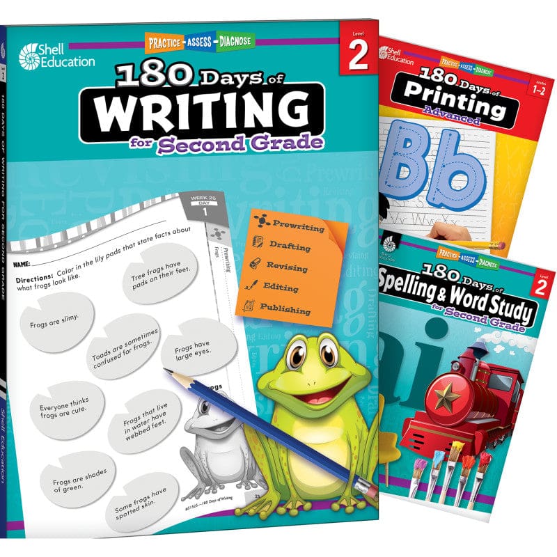 Gr 2 180 Days Writing 3 Book Set Spelling Printing - Writing Skills - Shell Education