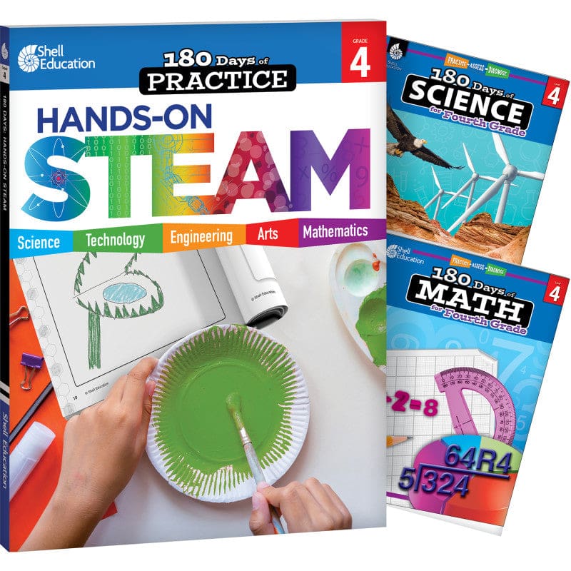 Gr 4 180 Days Steam 3 Book Set Science Math - Activity Books & Kits - Shell Education