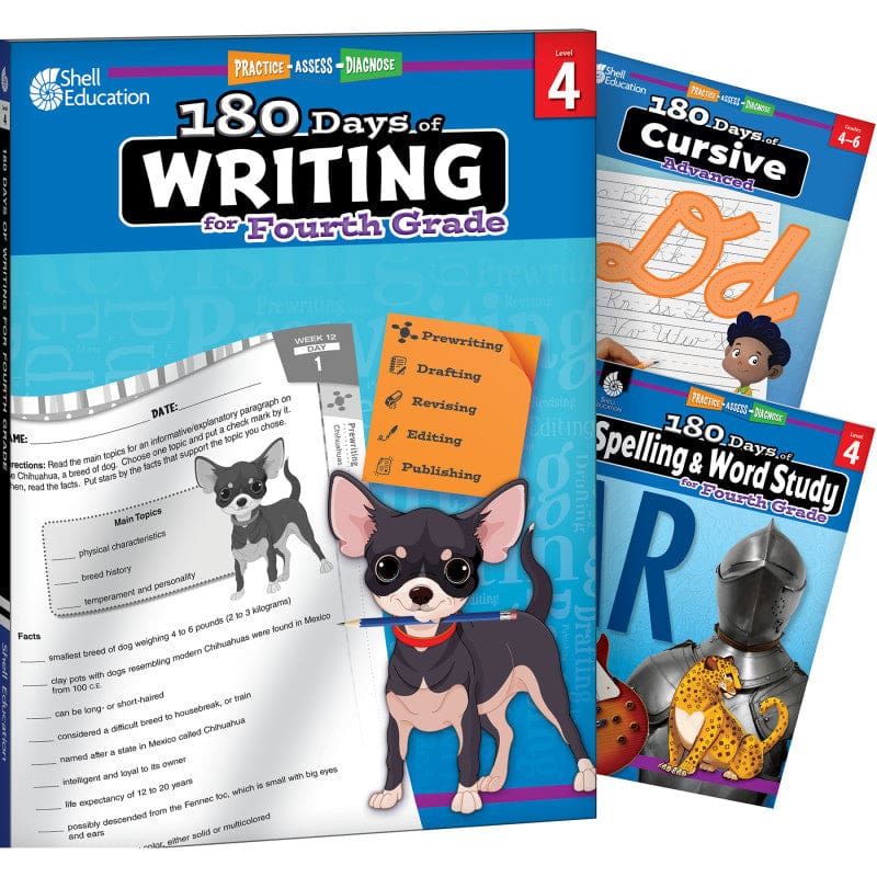 Gr 4 180 Days Writing 3 Book Set Spelling Cursive - Writing Skills - Shell Education