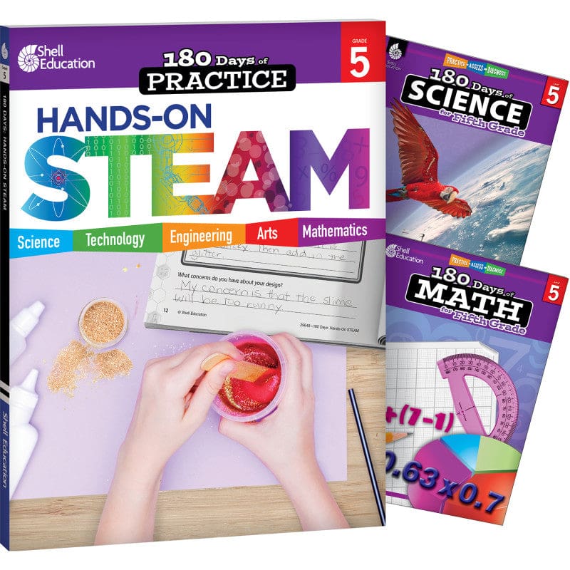 Gr 5 180 Days Steam 3 Book Set Science Math - Activity Books & Kits - Shell Education