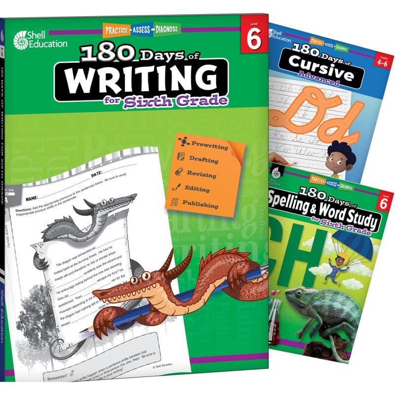 Gr 6 180 Days Writing 3 Book Set Spelling Cursive - Writing Skills - Shell Education