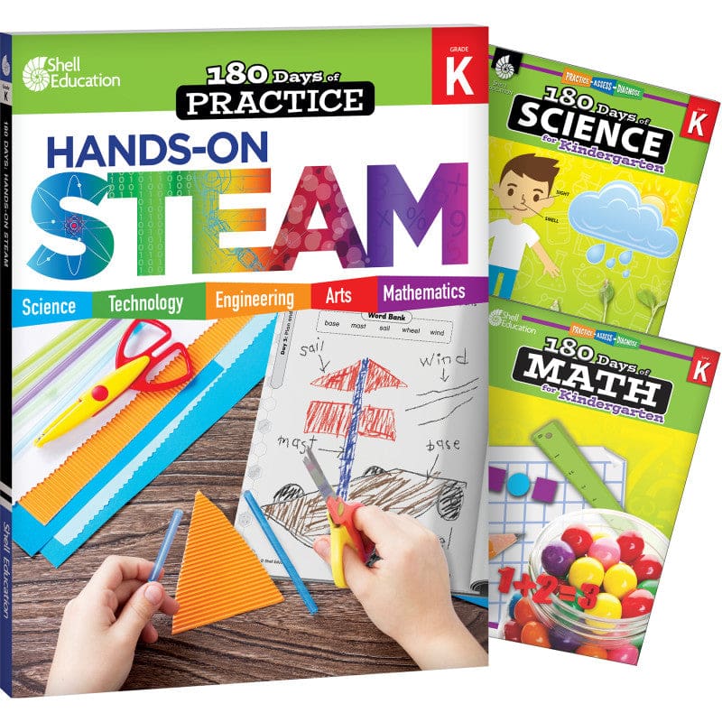 Gr K 180 Days Steam 3 Book Set Science Math - Activity Books & Kits - Shell Education