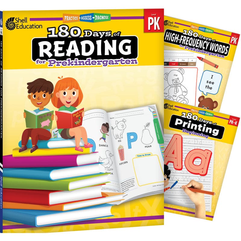 Gr Pk 180 Days Reading 3 Book Set High Frequency Words Printing - Reading Skills - Shell Education