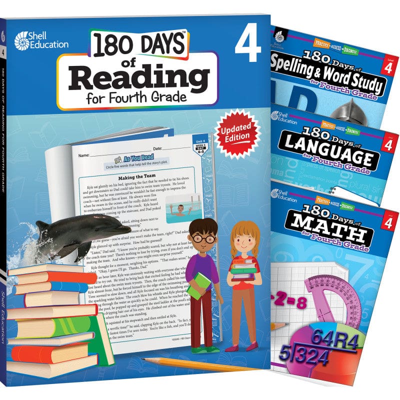 Grade 4 180 Days 4 Book Set Reading Spelling Language Math - Cross-Curriculum Resources - Shell Education