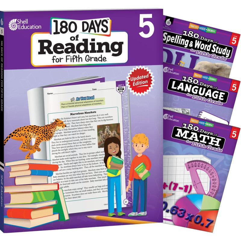 Grade 5 180 Days 4 Book Set Reading Spelling Language Math - Cross-Curriculum Resources - Shell Education