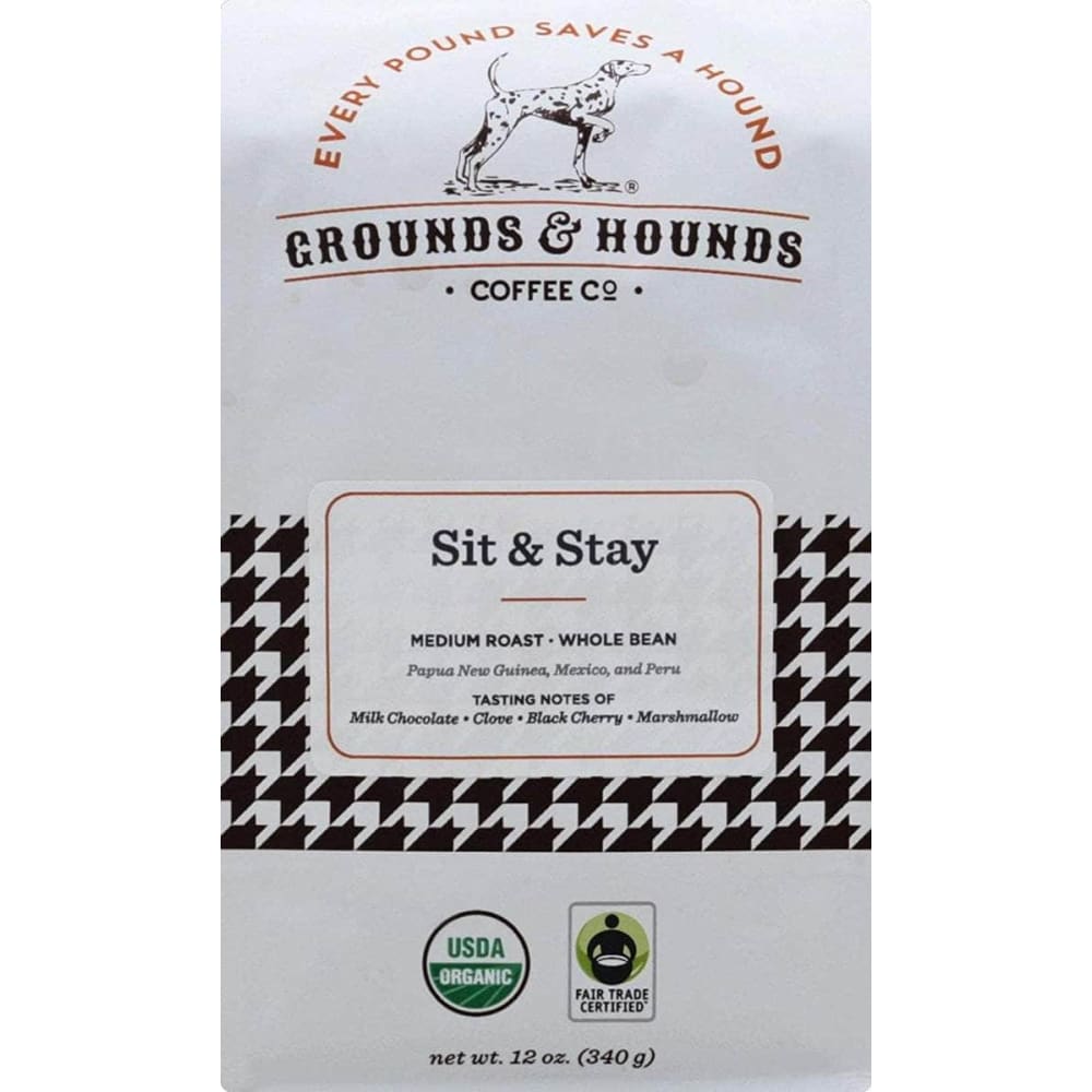 GROUNDS & HOUNDS COFFEE Grocery > Beverages > Coffee, Tea & Hot Cocoa GROUNDS & HOUNDS COFFEE: Sit And Stay Whole Bean Coffee, 12 oz