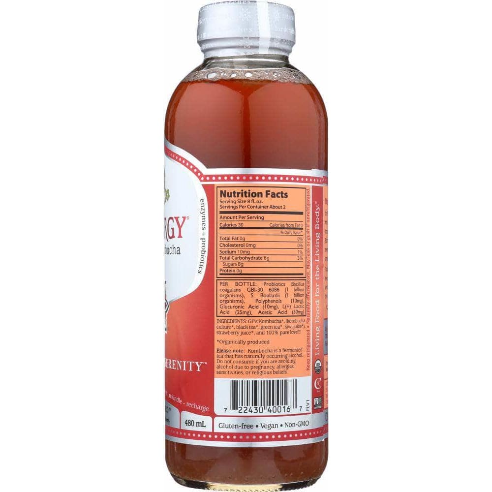 Gts Living Foods Gt Enlightened Kombucha Synergy Strawberry Drink, 16 oz