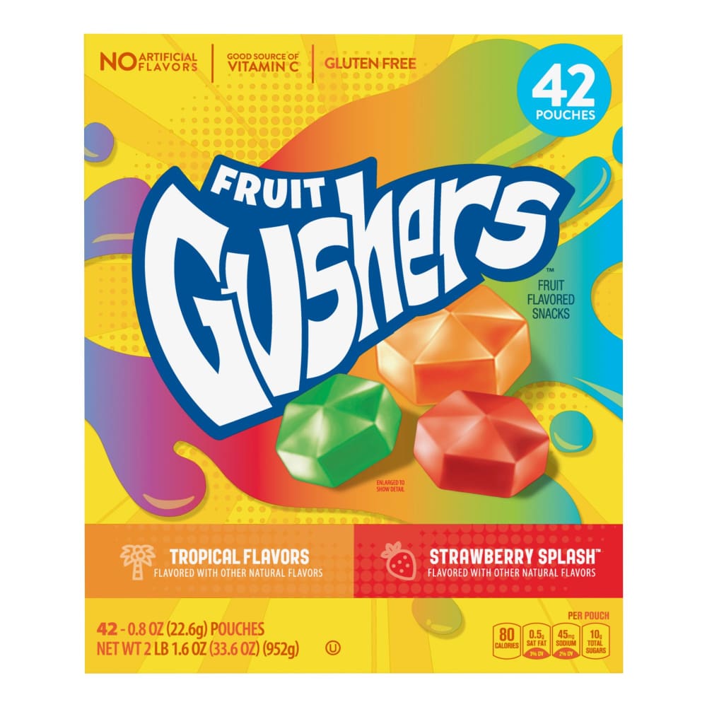 Gushers Gushers Strawberry Splash and Tropical Flavor Fruit Snacks 42 ct. - Home/Grocery Household & Pet/Canned & Packaged Food/Snacks/Sweet