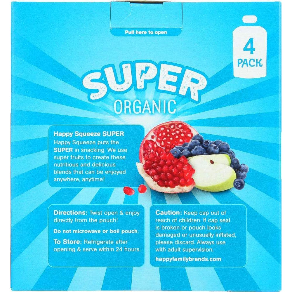 Happy Family Brands Happy Kid Super Apple Blueberries and Pomegranate Organic 4 Packs, 12.68 oz