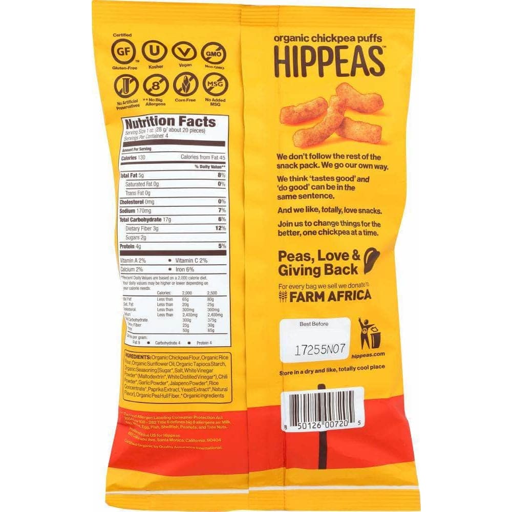 Hippeas Hippeas Chickpea Puff Sriracha Sunshine, 4 oz