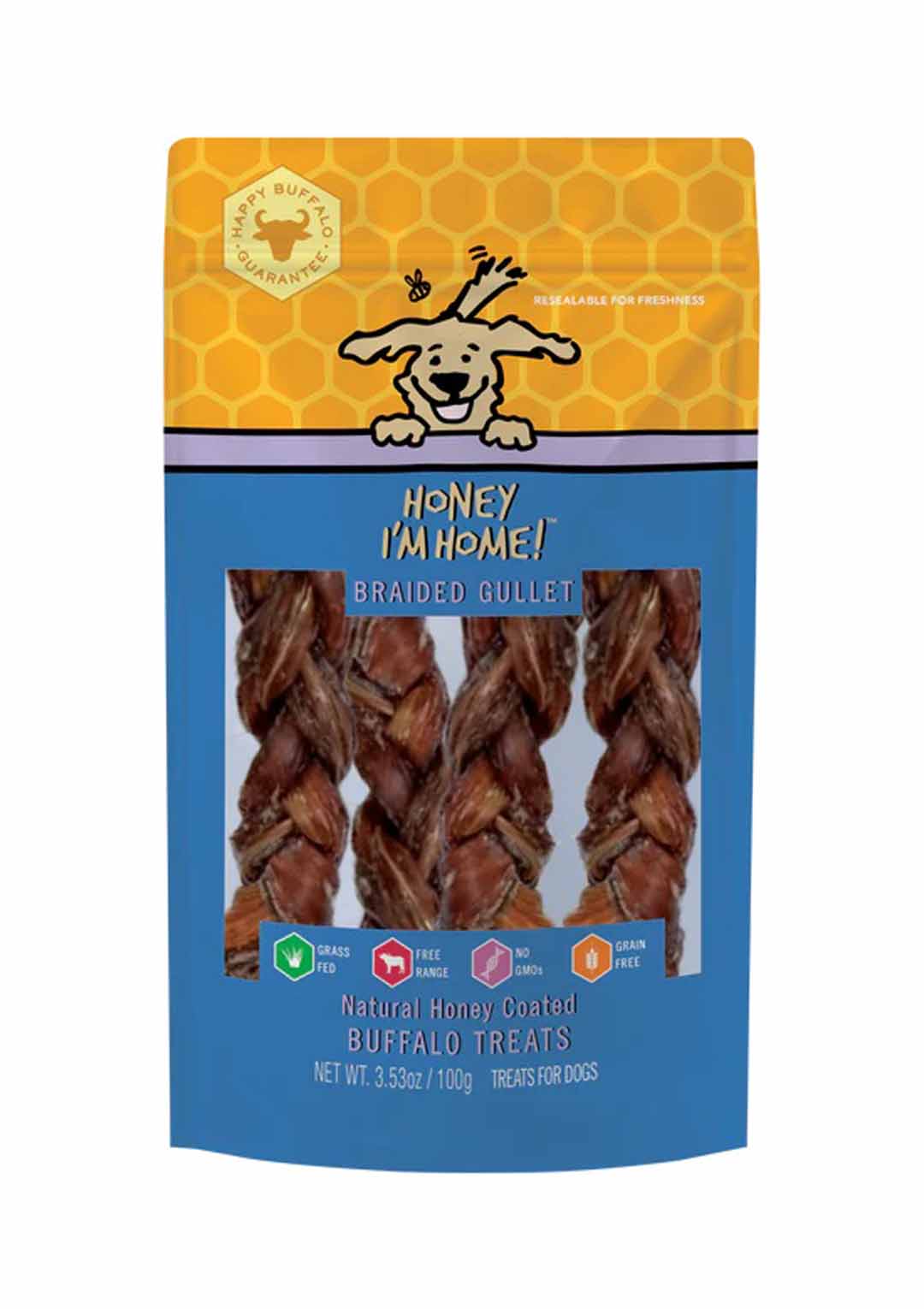 Honey IM Home Dog Natural Honey Coated Buffalo Treats Braided Gullet 3.53Oz - Pet Supplies - Honey Im home