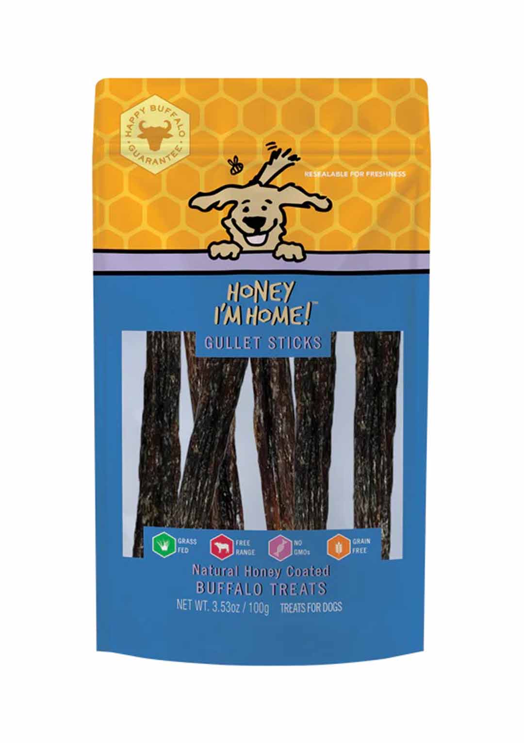 Honey IM Home Dog Natural Honey Coated Buffalo Treats Gullet Sticks 3.53Oz - Pet Supplies - Honey Im home