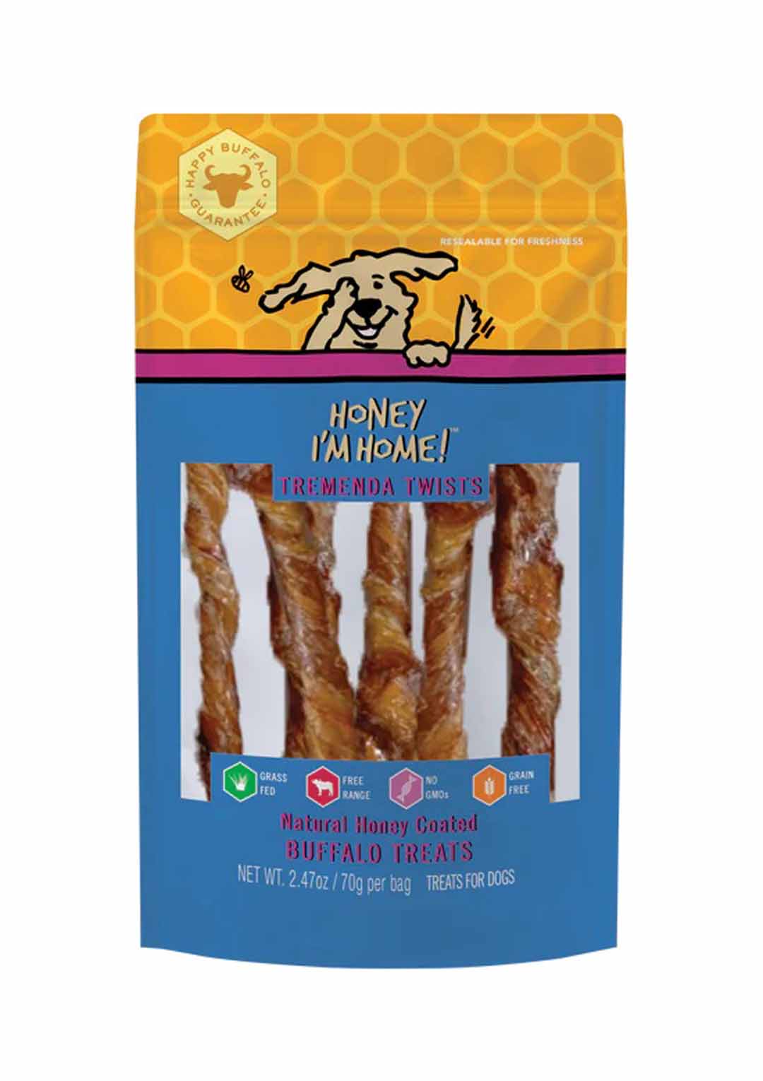 Honey IM Home Dog Natural Honey Coated Buffalo Treats Tremenda Twists 2.47Oz - Pet Supplies - Honey Im home