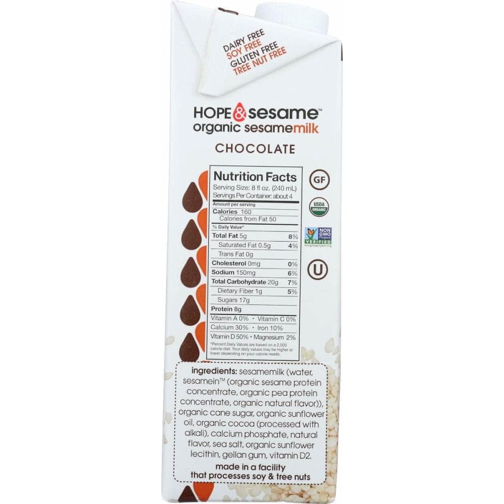 HOPE AND SESAME Grocery > Beverages > Milk & Milk Substitutes HOPE AND SESAME: Milk Ssame Choc Org, 33.8 fo