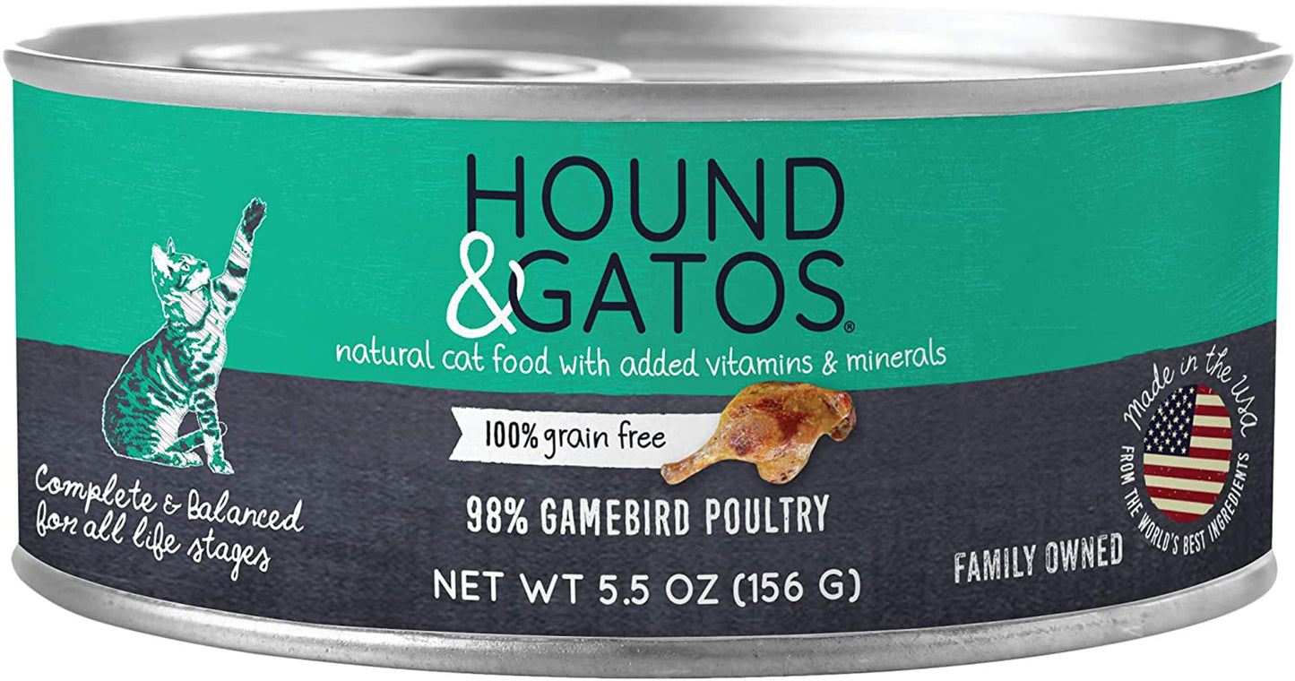 Hound and Gatos Cat Grain Free Gamebird Poultry 5.5 oz. (Case of 24) - Pet Supplies - Hound and Gatos
