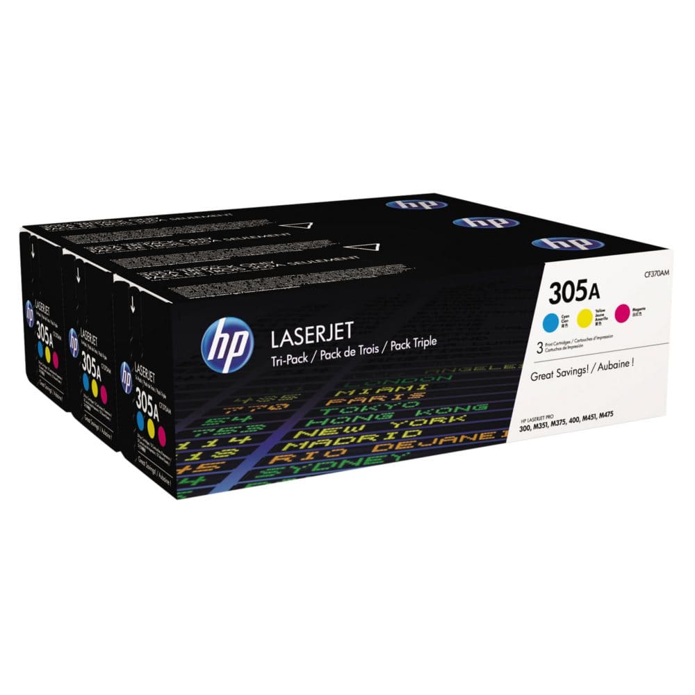 HP 305A Original LaserJet Toner Cartridges Cyan/Magenta/Yellow (CF370AM 3-pack) - Laser Printer Supplies - HP