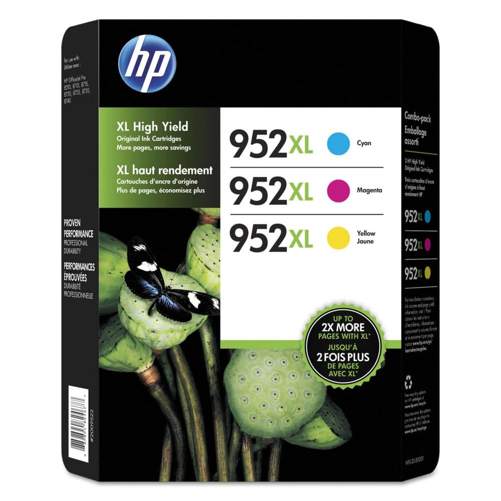 HP 952XL High Yield Original Ink Cartridges Cyan/Magenta/Yellow 3 Pack - Ink Cartridges - HP