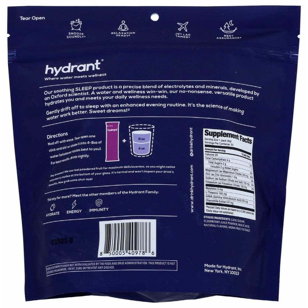 HYDRANT Hydrant Hydration Sleep Elderberry, 30 Ea