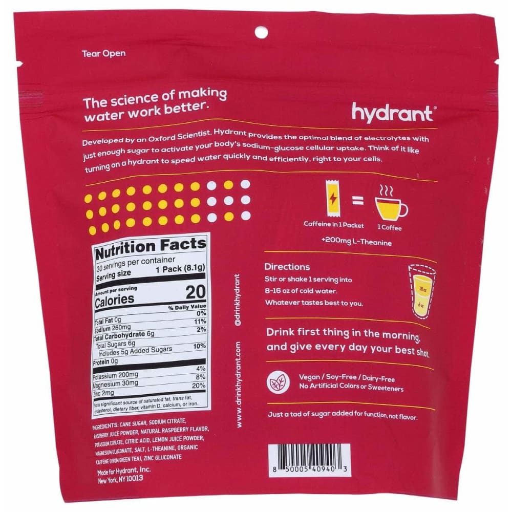 HYDRANT Hydrant Rapid Hydration Mix Raspberry Lemonade, 30 Ea