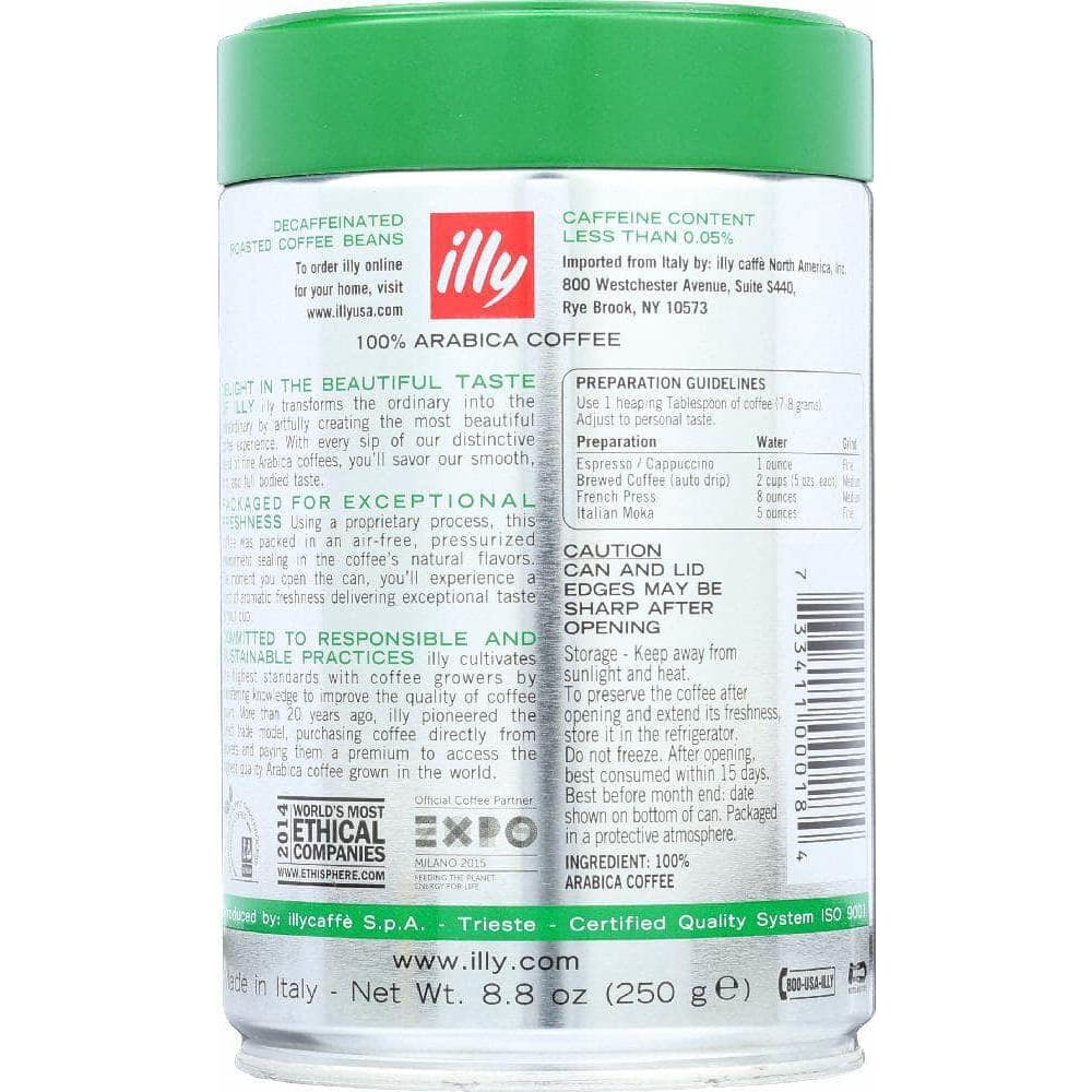 Illy Illycaffe Whole Bean Decaffeinated Coffee, 8.8 oz