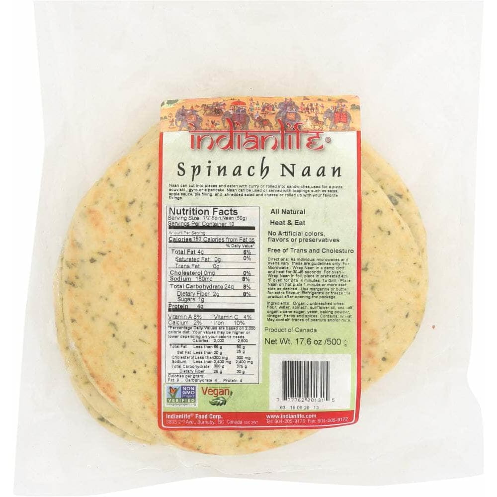 Indianlife Indianlife Spinach Naan - Non GMO, 500 gm