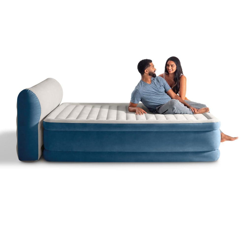 Intex Queen Dura-Beam Deluxe Series Comfort Headboard Airbed with Internal Pump - Camping Equipment - Intex