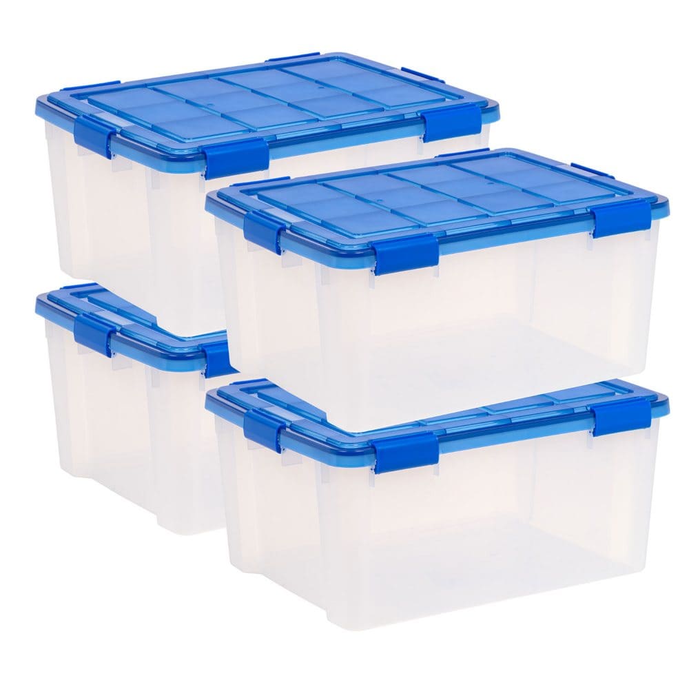 IRIS USA 60-Quart WeatherPro Gasket Clear Plastic Storage Box with Lid Blue (Set of 4) - Storage & Organization - IRIS
