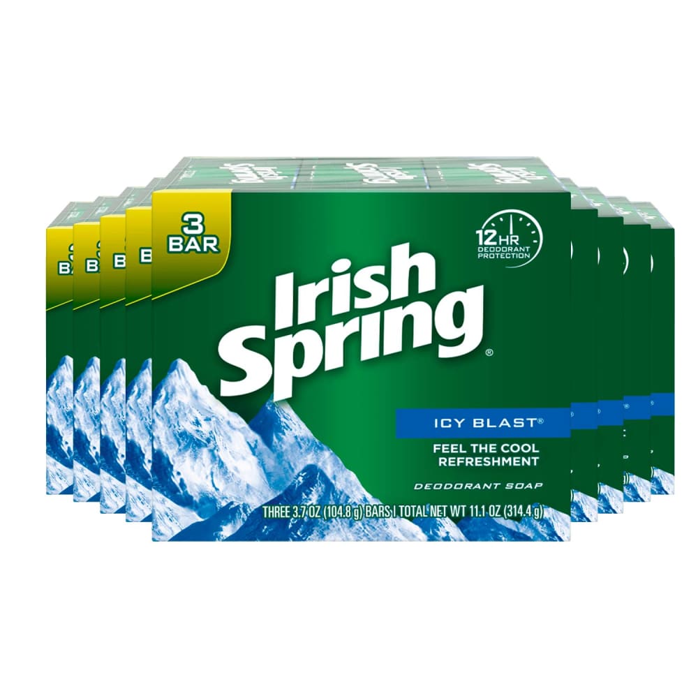 Irish Spring Deodorant Soap Icy Blast - 3 Bars/3.7 Oz Each - 18 Pack - Bar Soaps - Irish Spring