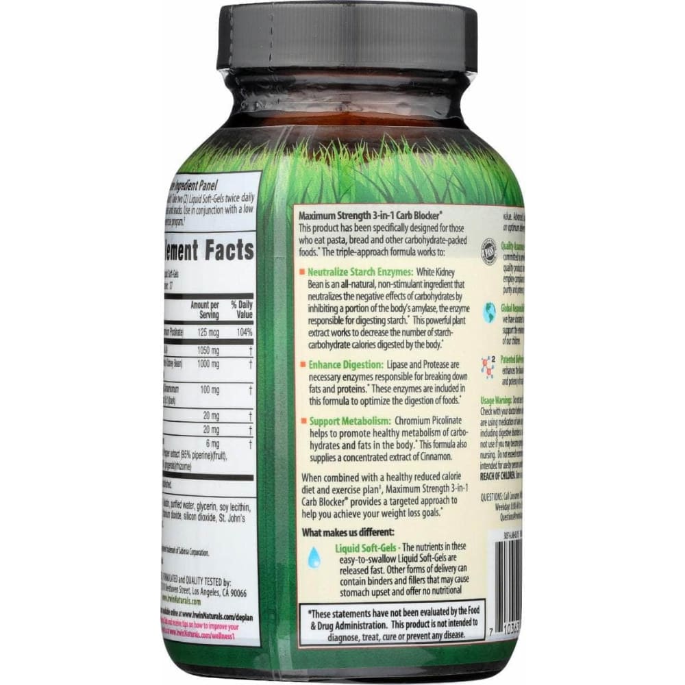 IRWIN NATURALS Vitamins & Supplements > Digestive Supplements IRWIN NATURALS: 3 In 1 Carb Blocker Maximum Strength, 75 sg