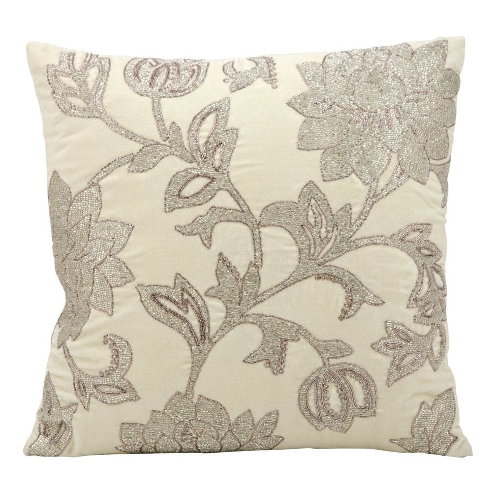 Ivory Silver Flowers 18 x 18 Decorative Pillow By Nourison - Outdoor Cushions & Pillows - Ivory