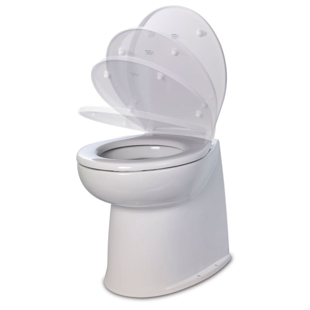 Jabsco Deluxe Flush 14 Straight Back 12V Freshwater Electric Marine Toilet w/ Solenoid Valve & Soft Close Lid - Marine Plumbing &