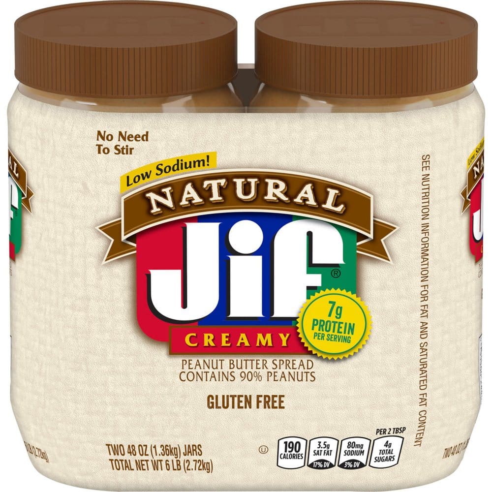 Jif Natural Creamy Peanut Butter (48 oz. 2 pk) - Condiments & Sauces - ShelHealth