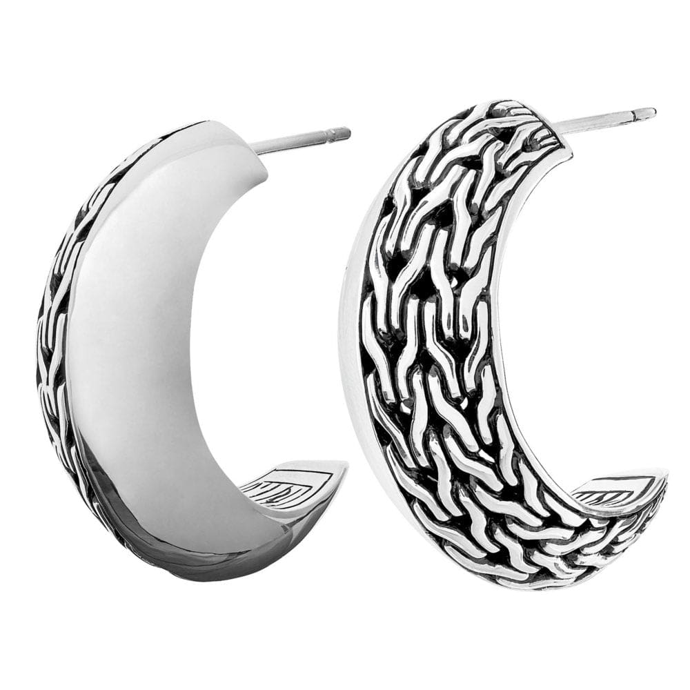 John Hardy Classic Chain Pattern Small Hoop Earrings in Sterling Silver - Silver Earrings - John