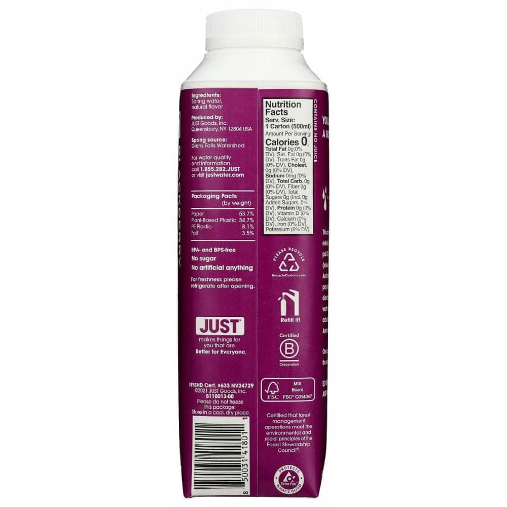 JUST WATER Grocery > Beverages > Water JUST WATER Blackberry Water, 16.9 fo