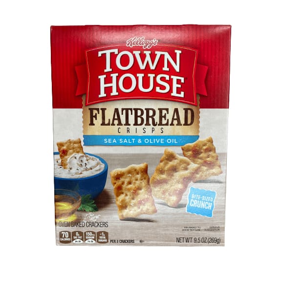 Kellogg's Kellogg's Town House Flatbread Cracker Crisps, Baked Snack Crackers, Sea Salt & Olive Oil, 9.5 Oz.