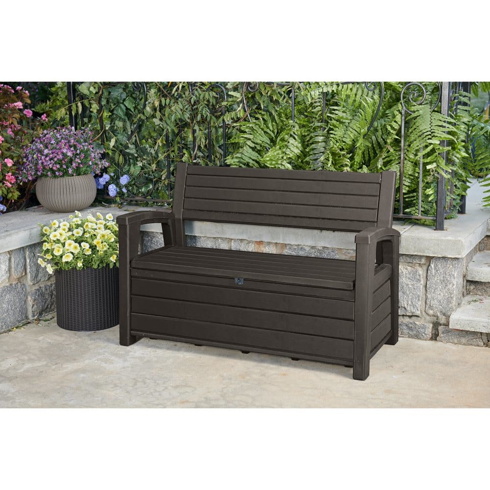 Keter Hudson Plastic Storage Bench Non-Brushed Brown - Sheds & Outdoor Storage - Keter