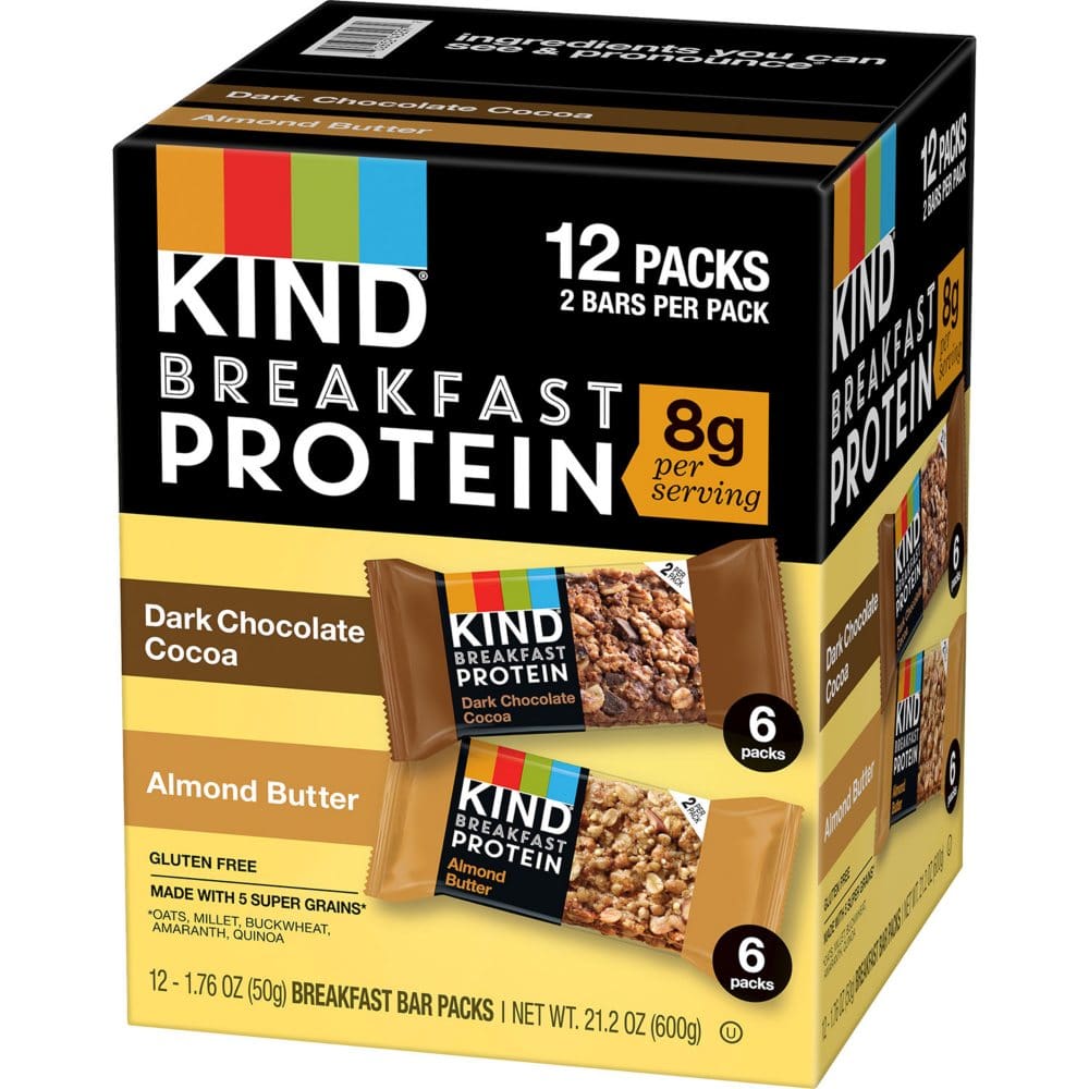 KIND Breakfast Protein Dark Chocolate Cocoa and Almond Butter (12 pk.) - Snacks Under $10 - KIND